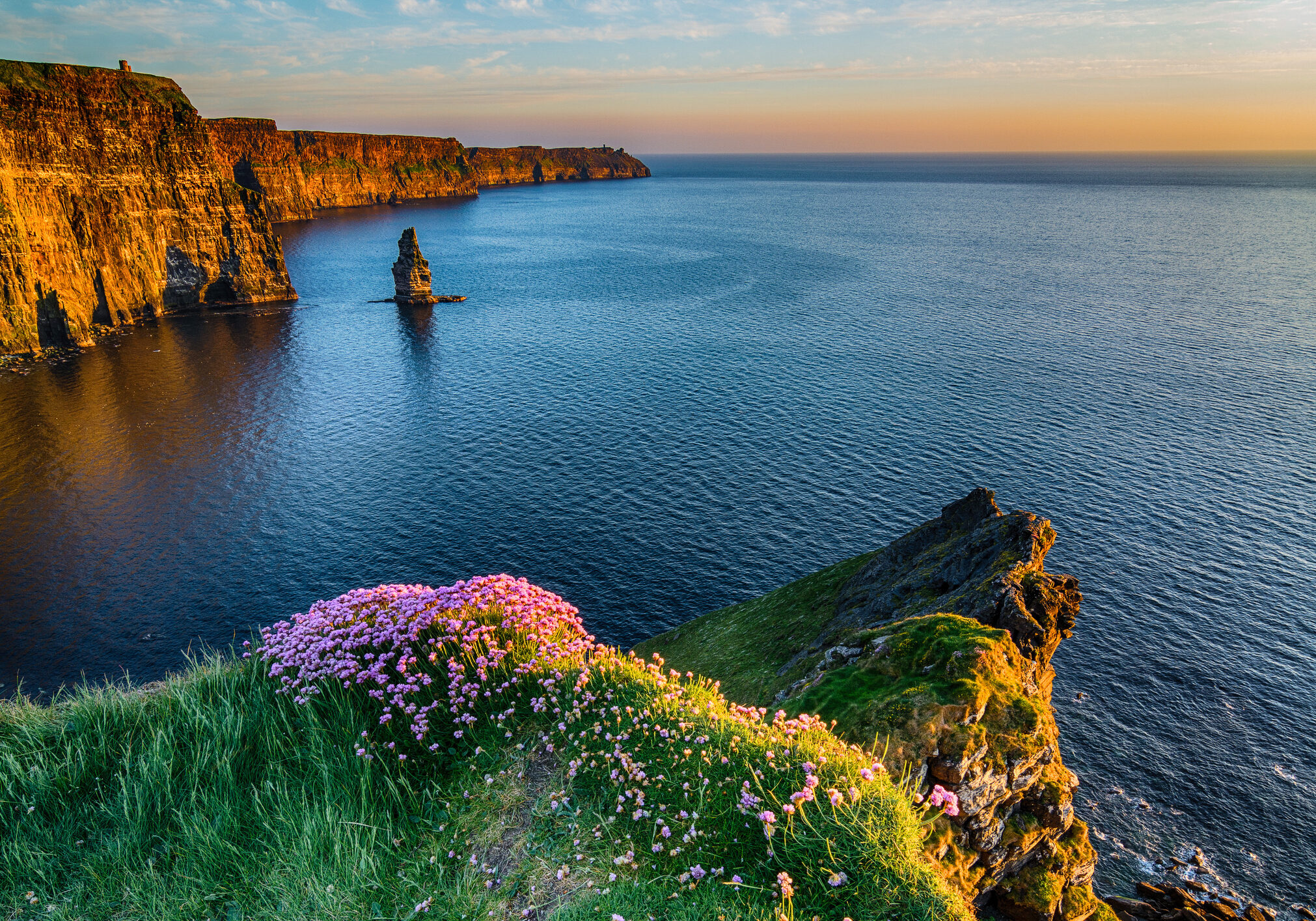 Ireland Irish world famous tourist attraction in County Clare. The Cliffs of Moher West coast of Ireland. Epic Irish Landscape and Seascape along the wild atlantic way. Beautiful scenic nature from Ireland.